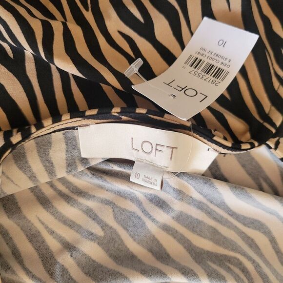 Loft Open Back Zebra Animal Print Black Brown Long Sleeve Dress Size 10 - Picture 5 of 8